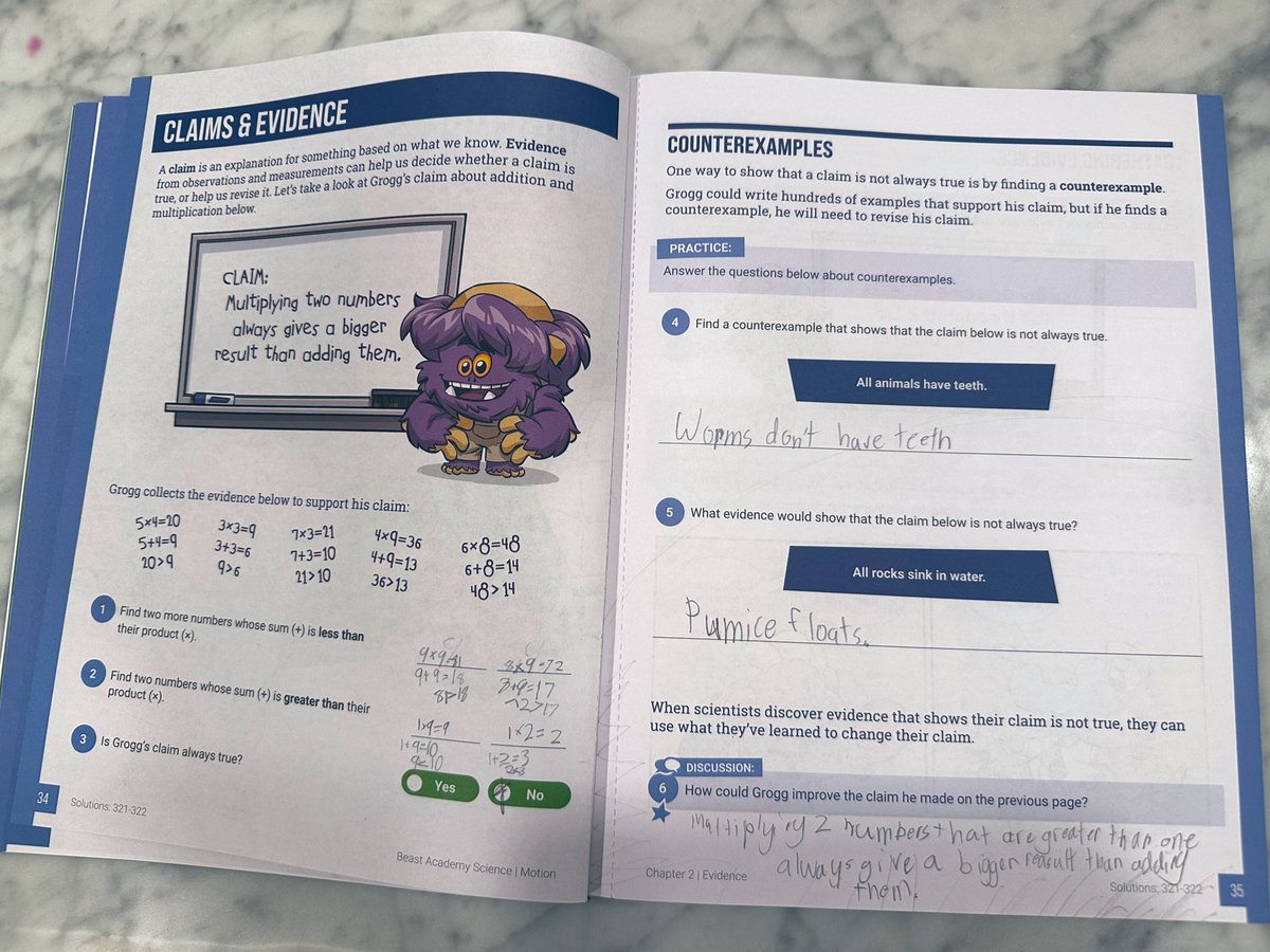 YunTaTsai1's tweet image. So far, I really like the science work book from the Beast Academy.
We had some discussions on the “claims” and “evidence”, and how to validate the assumptions. It established a good thinking process.
In one project, we were trying to validate “do heavy things fall faster?” So…