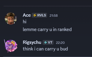Rigsychu's tweet image. ever since i got rivals partnered i have people adding me and messaging me, i think this one thought i was a girl he could hit on 😭💔