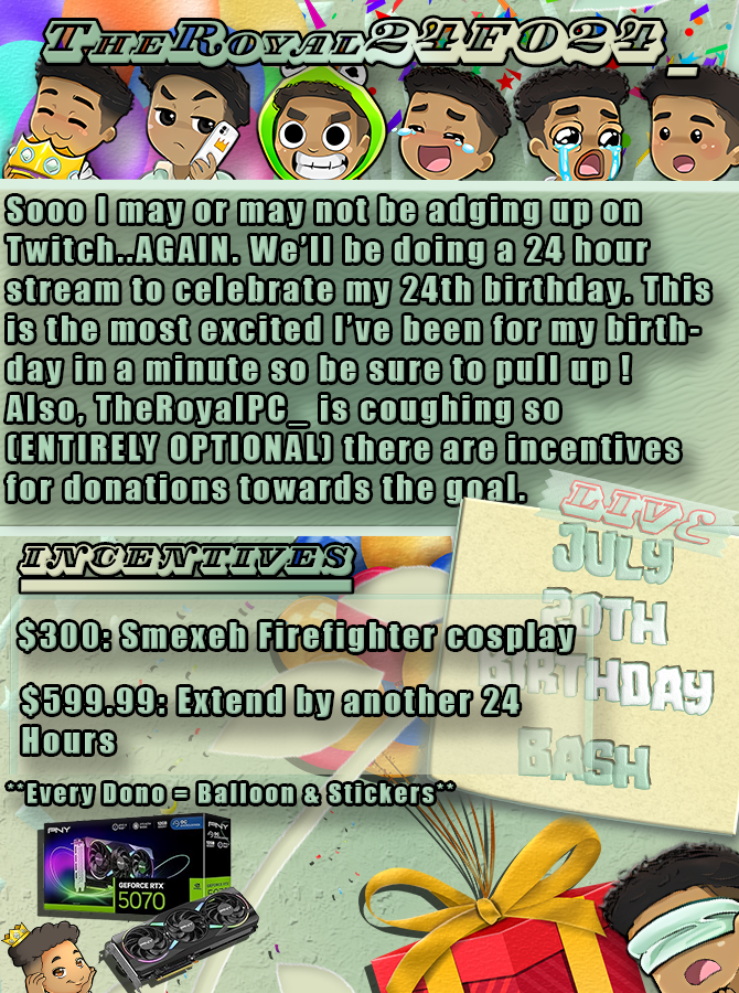 Jawshhh___'s tweet photo. 🔴🎈LIVE  🎈🔴

IT'S MY BIRTHDAYYYYY 🎂. We'll be celebrating with a 24 hour stream for well 24 years on earth !! I have no clue what we'll be doing in those 24 hours but we'll for sure be vibing !! Come hangout and celebrate a young mint !  

🖥️- https://t.co/V0XoQURI4i https://t.co/dsNBOY8edD