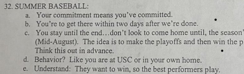 This was USC’s Rule #32, regarding summer baseball, under the legendary Mike Gillespie. We DEARLY miss you Coach.