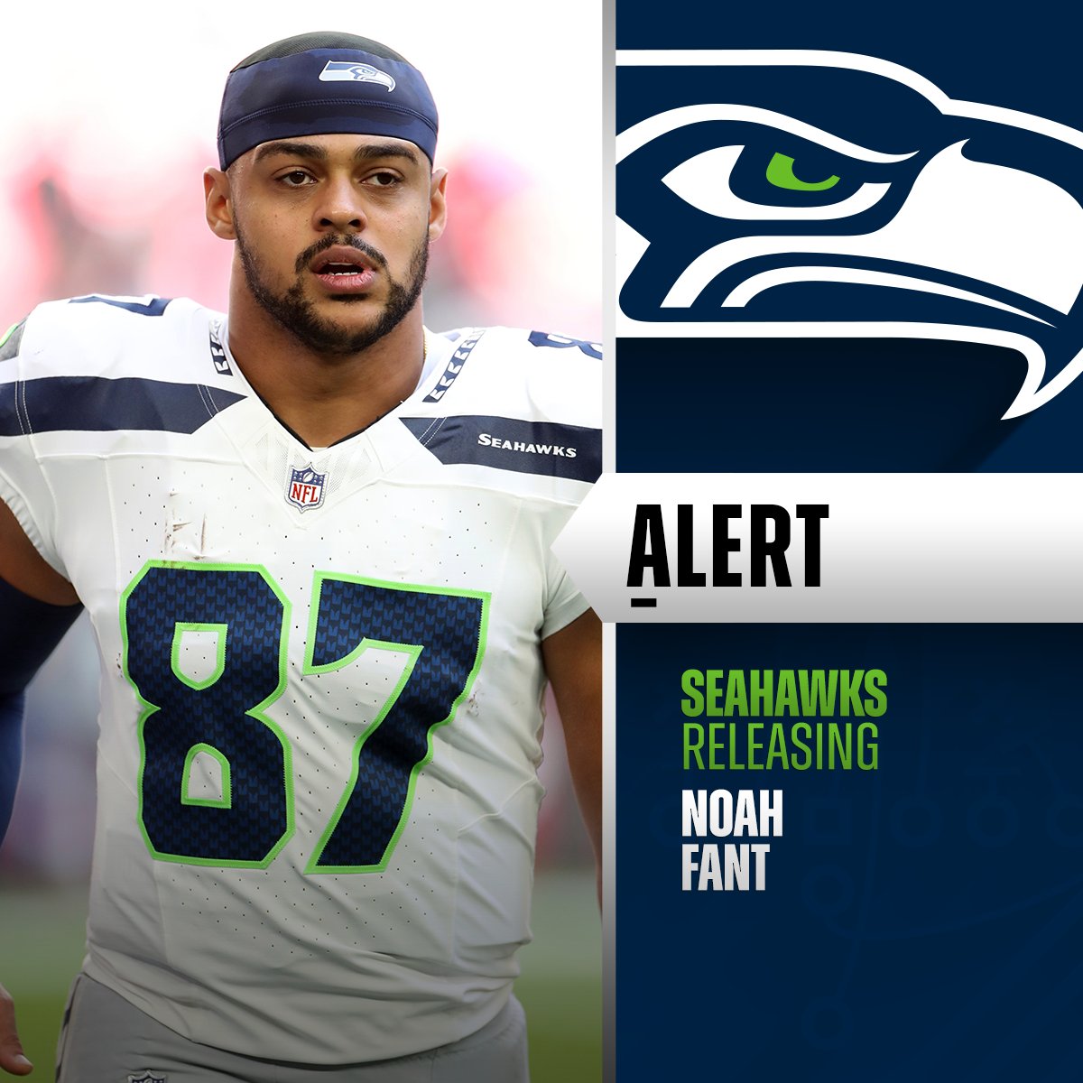 NFL's tweet image. Seahawks release TE Noah Fant.