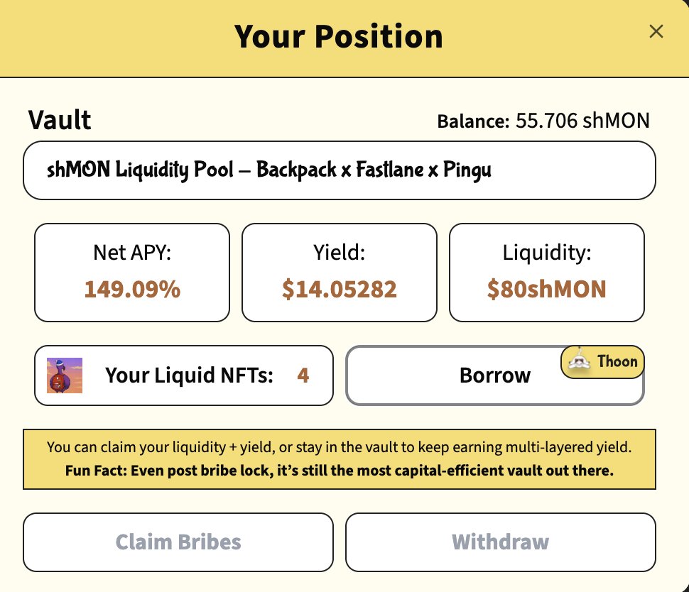 vgharshul's tweet image. I'm earning 149% real yield on the Monad testnet at @MeowFi_ with zero IL and that too from a perp, all thanks to people trading on @PinguExchange's perps.
Whether you win or lose, I’m taking yo money