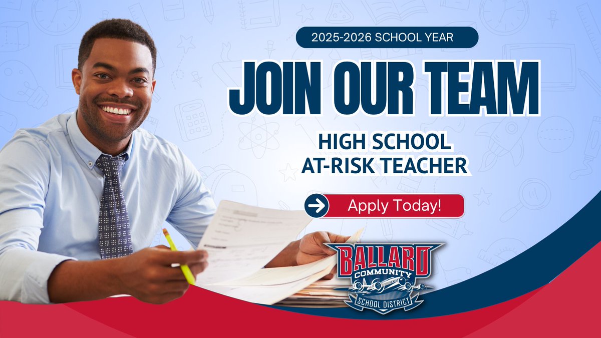 Now Hiring: High School At-Risk Teacher! 🌟

BHS is seeking a highly qualified teacher to serve at-risk learners. The ideal candidate will build relationships and foster a sense of belonging while helping students overcome barriers. 📘

Learn more: applitrack.com/ballardcsd/onl….