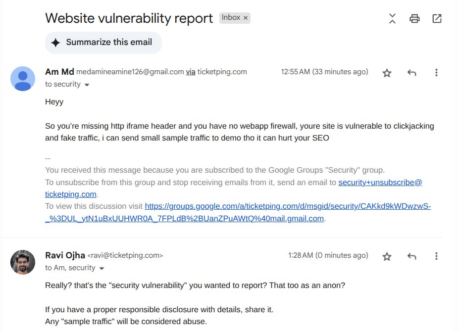 raviojhax's tweet image. This guy DMed on reddit saying he found a huge vulnerability and expected bounty. I asked him to email and this is what they sent lol