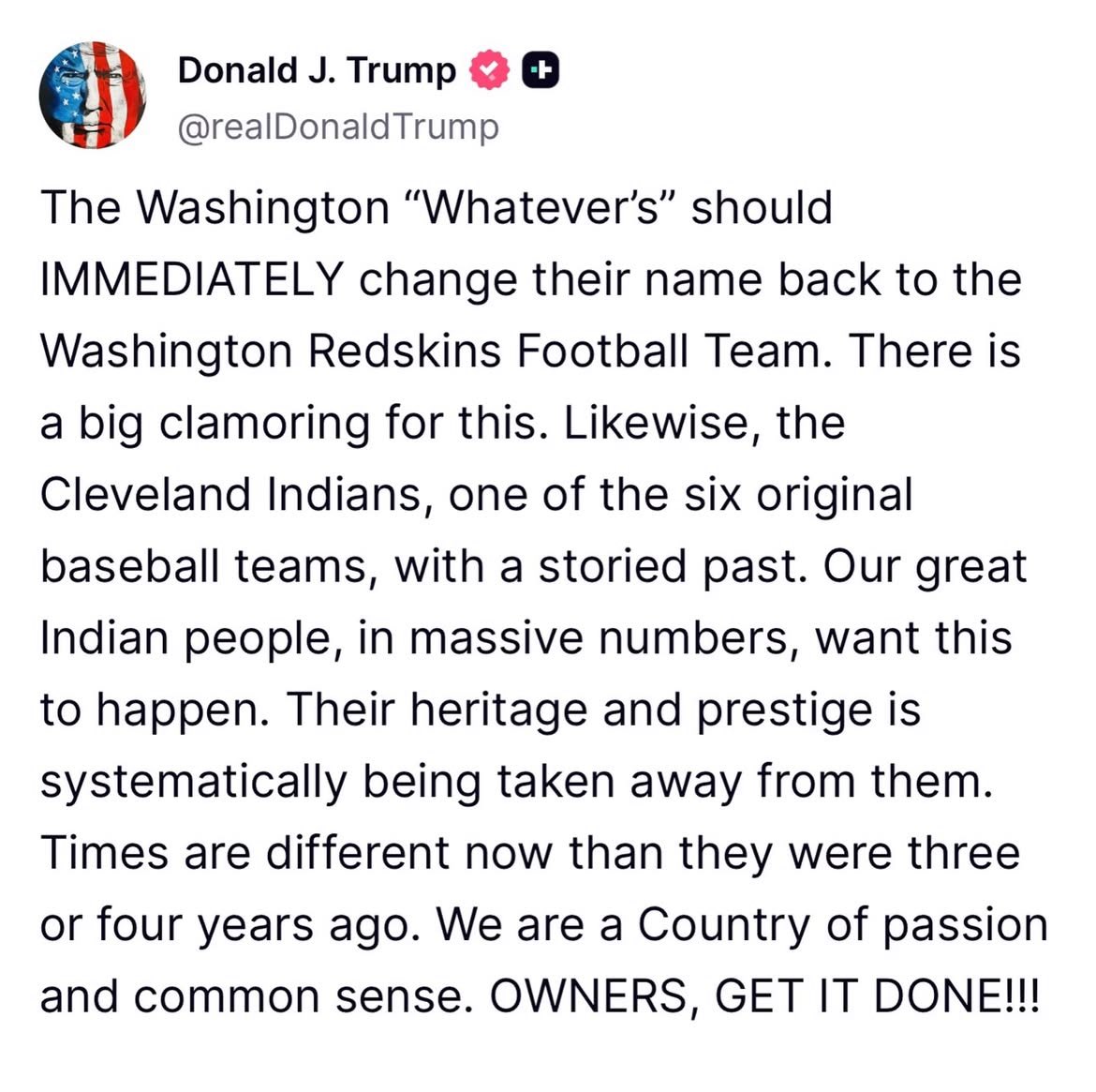 FanRedskins21's tweet image. We’re back we’re so back.
Thank you for joining our movement Mr president @realDonaldTrump
Redskins need to be back.
HTTR