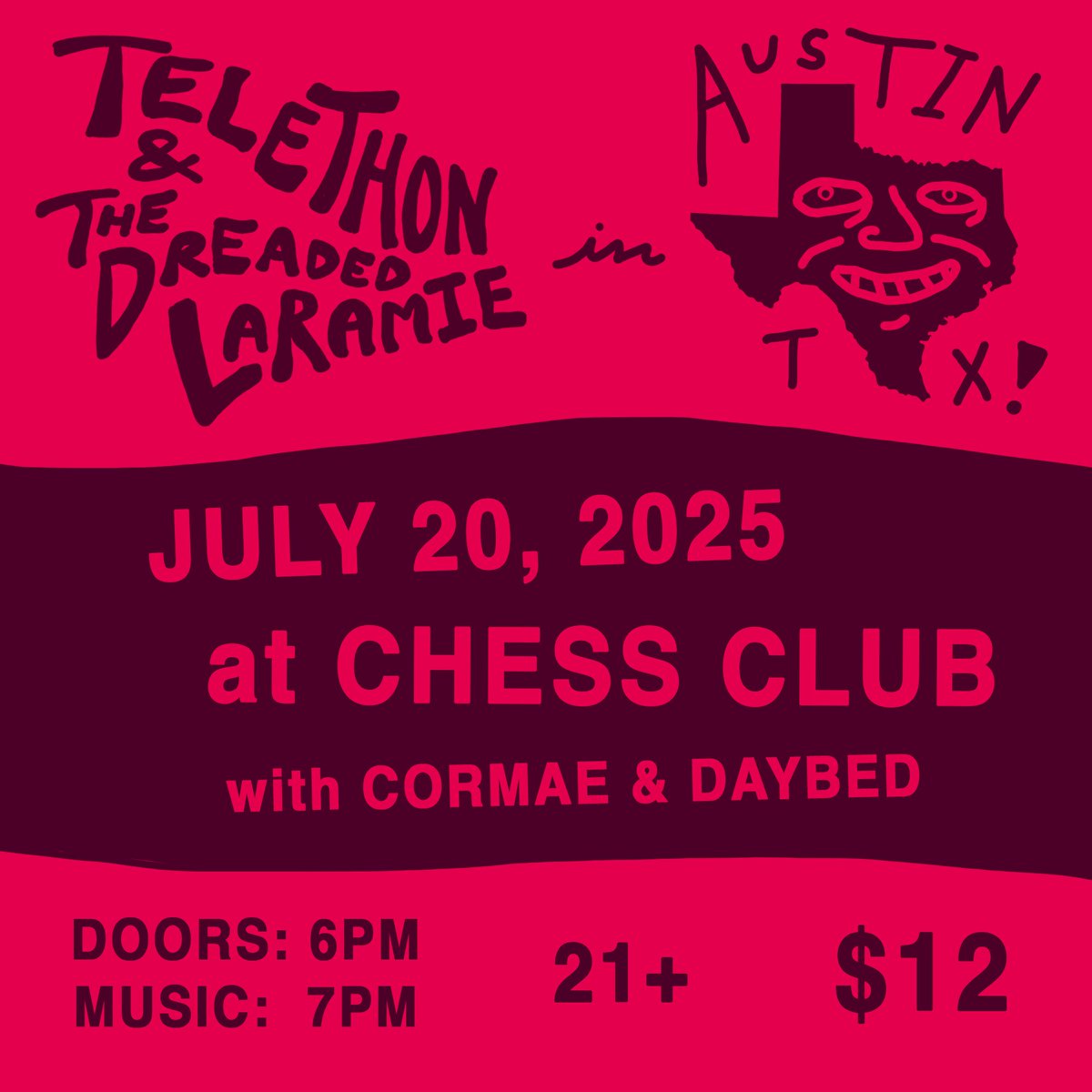 Teleth꩜n (@telethonband) on Twitter photo TONIGHT! 🌝 Ending this wonderful run with our pals <a href="/TheDreadedLarry/">The Dreaded Laramie</a> in Austin! We love Texas!!!! How much actual chess actually happens at this venue, I wonder #pawn #knight #bishop #rook #queen #king ♟️ TONIGHT! 🌝 Ending this wonderful run with our pals <a href="/TheDreadedLarry/">The Dreaded Laramie</a> in Austin! We love Texas!!!! How much actual chess actually happens at this venue, I wonder #pawn #knight #bishop #rook #queen #king ♟️