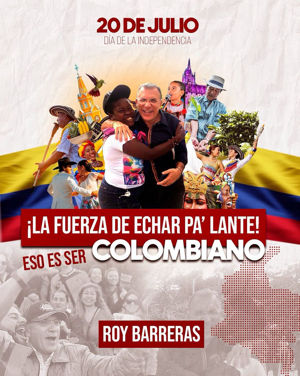 RoyBarreras's tweet image. *Hoy celebro con el alma el nacimiento de mi patria.* Más allá de partidos o colores, lo que nos une es la sangre colombiana que corre por nuestras venas 💛💙❤️. La fuerza de cada colombiano que se levanta con verraquera desde su realidad y hace patria.
Yo creo en una Colombia…