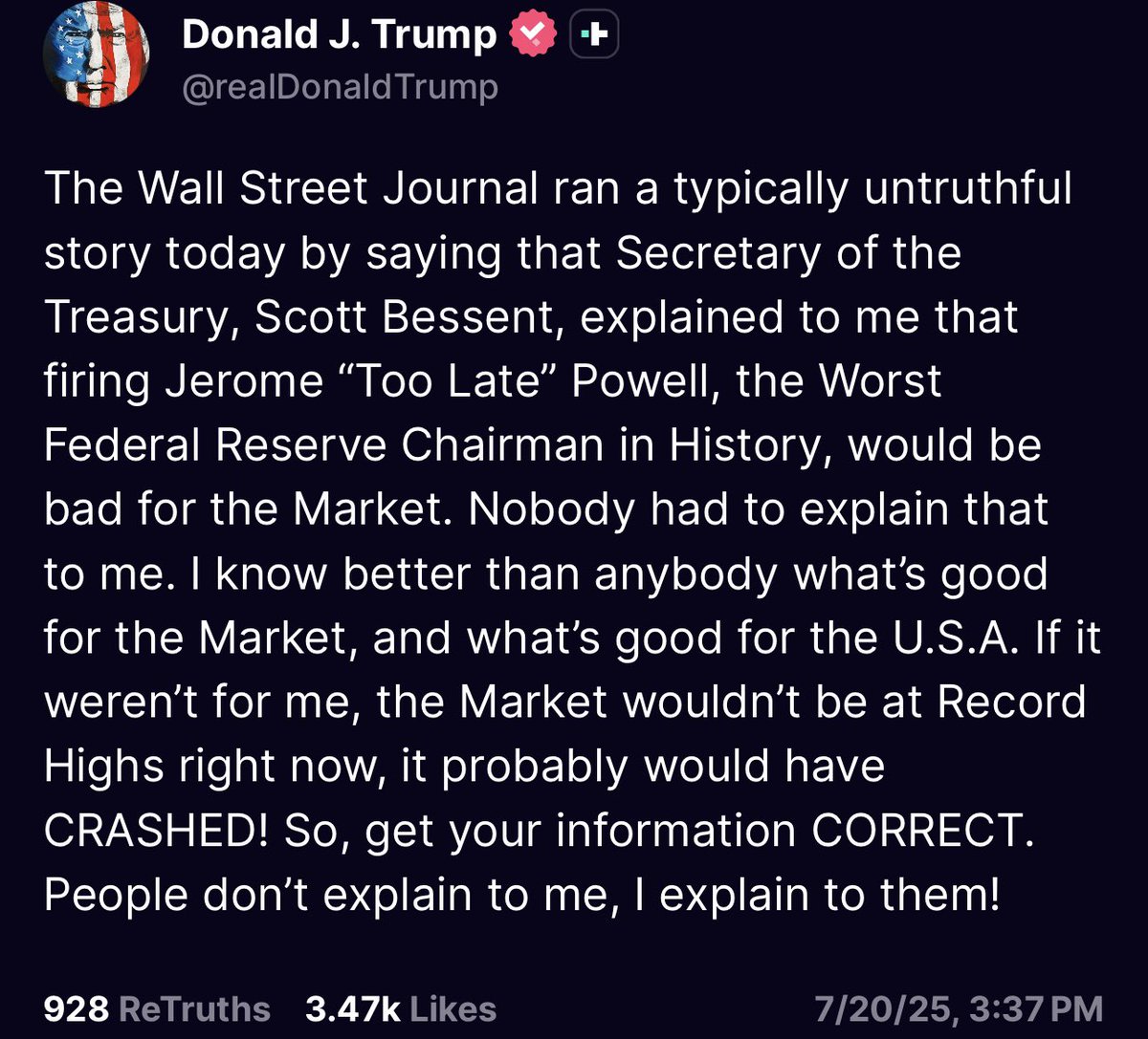 RonFilipkowski's tweet image. Trump appointed Powell, so if he’s the worst Fed Chair in history then Trump is admitting that his own incompetence on appointments continues to hurt the country since he appointed the worst Fed Chair ever and still hasn’t tried to fire him.