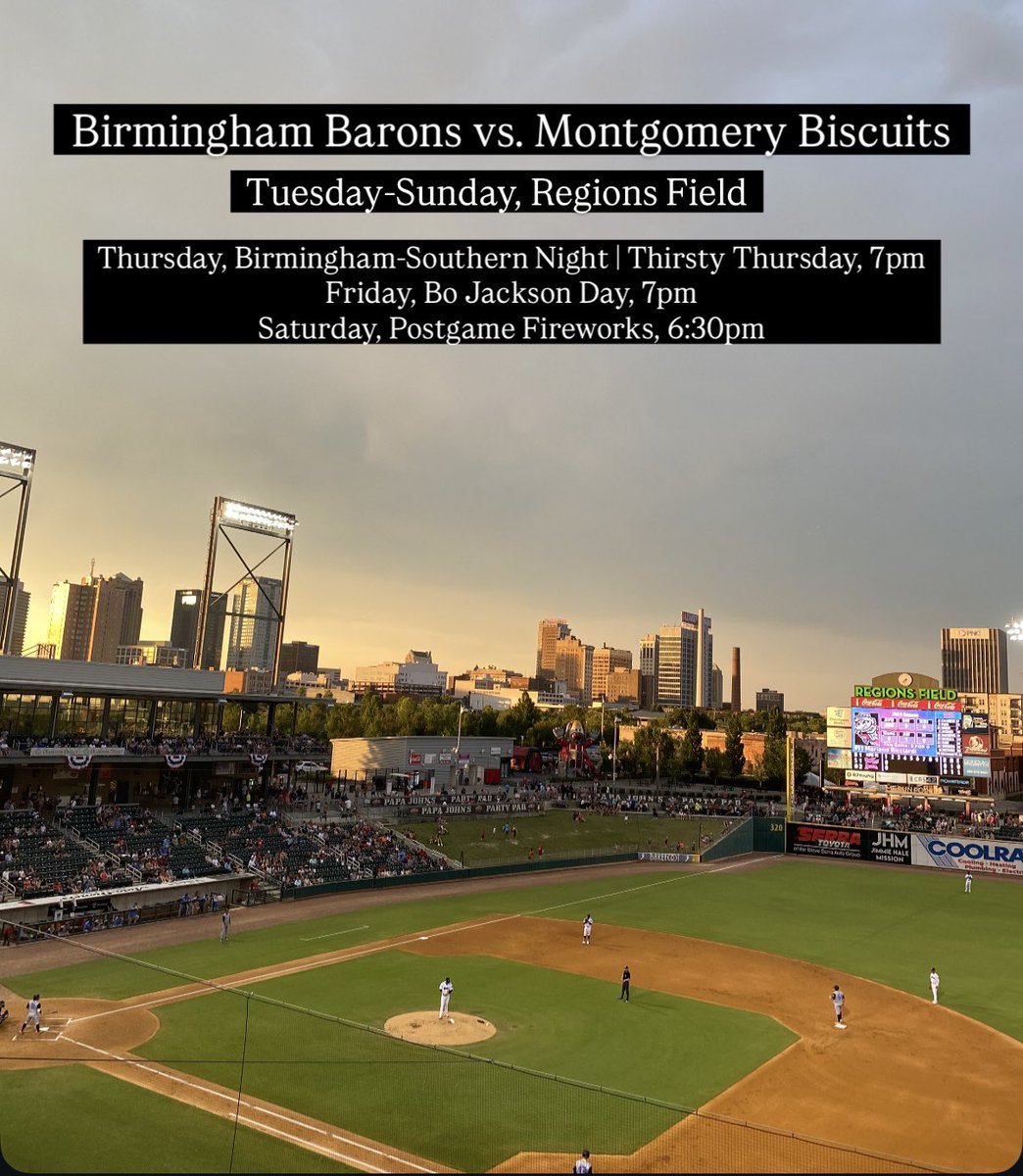 BirminghamSport's tweet image. This Week in Birmingham Sports: 🗓️
Tuesday-Sunday: Birmingham Barons
Saturday: Legion FC vs. Forward Madison FC
A look ahead this Fall ⬇️
34 days until College Football
46 days until NFL Football
74 days until Greek Food Festival
106 days until College Basketball