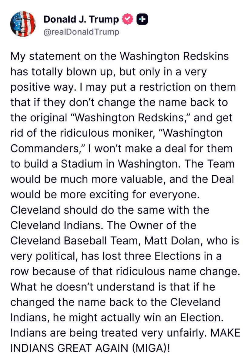 JoePompliano's tweet image. Trump just said that he may block the new Washington Commanders stadium in DC unless the team changes its name back to the Redskins