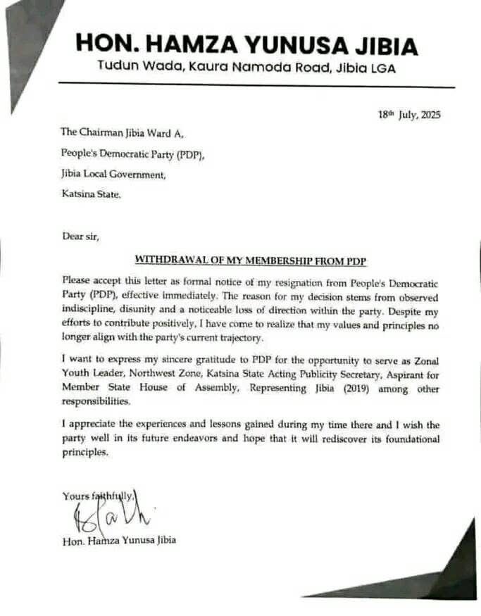 muhammaddayyiib's tweet image. NORTHWEST PDP YOUTH LEADER Hon Hamza Yunusa Jibia, Has Resign his membership from PDP and join ADC with immediate effect ๐