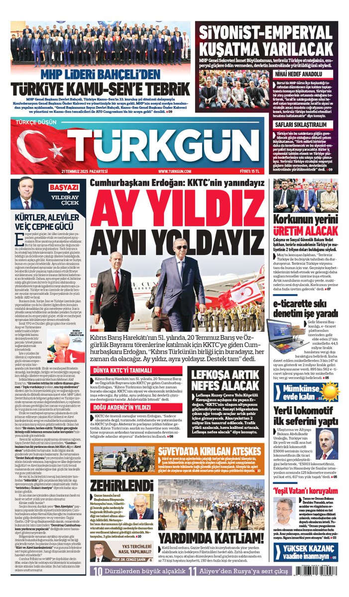 Gazetemizin 21 Temmuz 2025 Pazartesi baskısını inceleyebilirsiniz... #Türkgün #turkgungazetesi