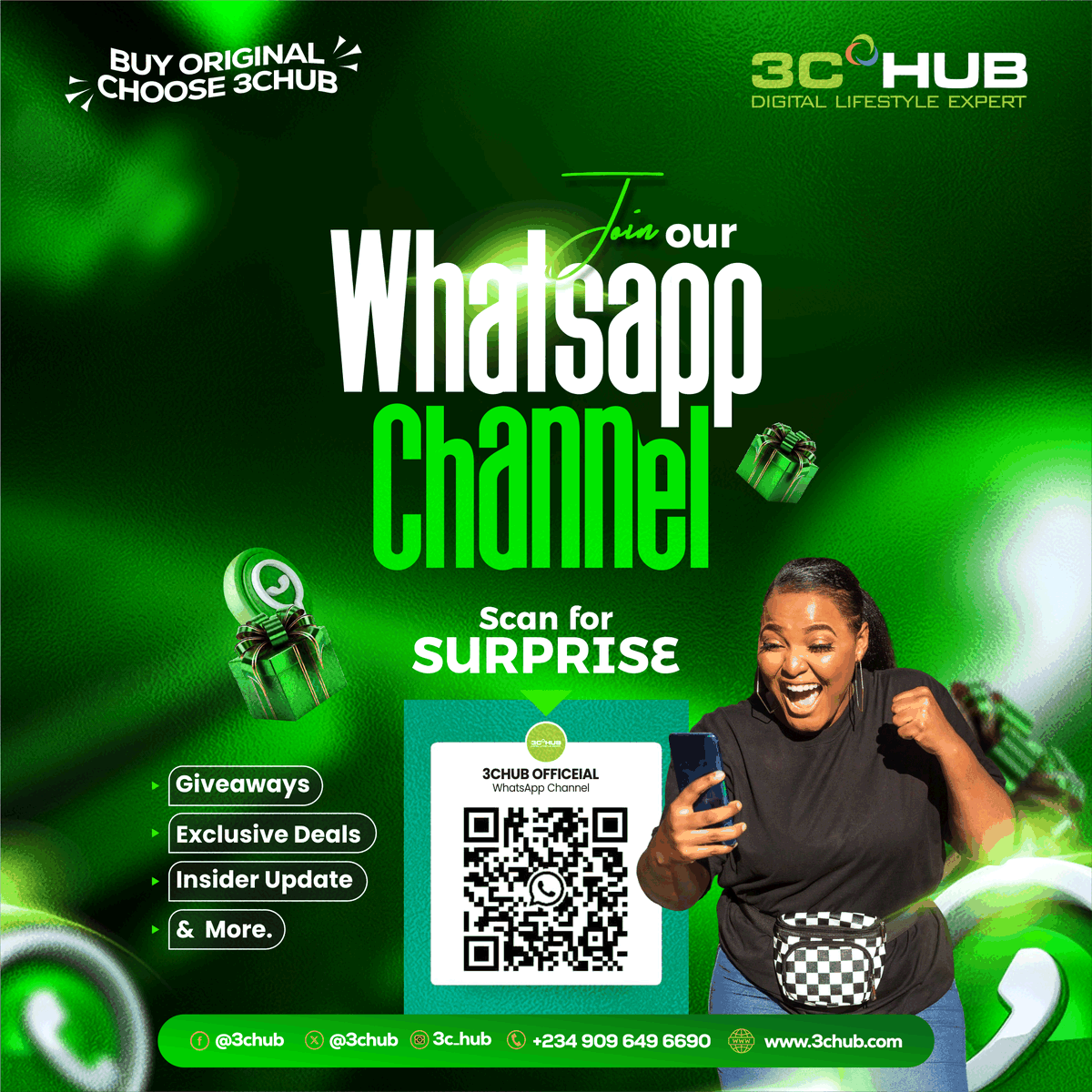 Ready for a surprise?

Scan the QR code now &amp; join our WhatsApp channel for something you’ll LOVE!

#3CHUB #WhatsAppSurprise #JoinNow