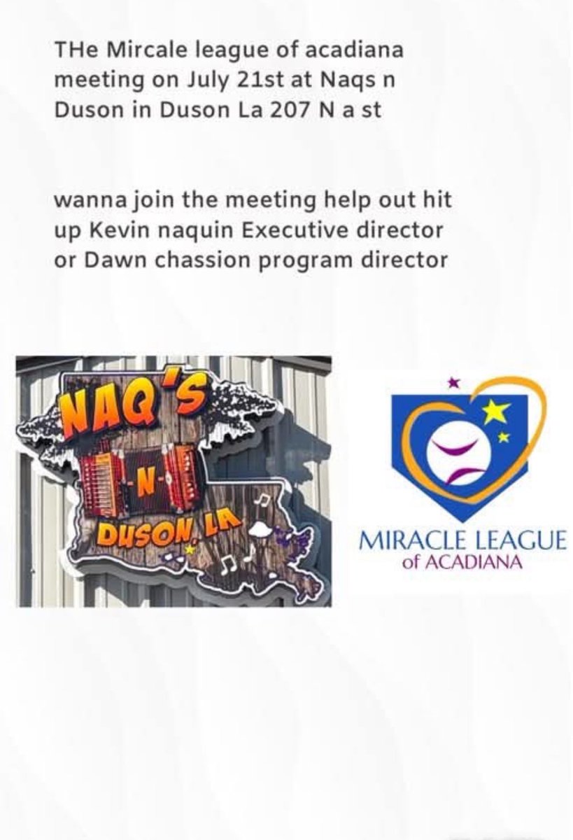 The Miracle League of Acadiana a new nonprofit organization dedicated to providing individuals with physical and intellectual disabilities the opportunity to play baseball in a safe, inclusive, and fully accessible environment. Our players are paired with “buddies” — community