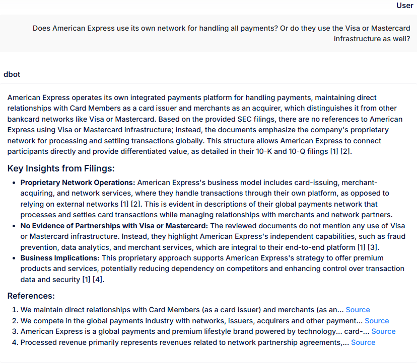 dfin_pro's tweet image. Just had a discussion with someone about Visa &amp;amp; Mastercard and whether other services use their networks or not. 

A quick discussion with dbot confirmed (with direct links to SEC filings only)  that AXP is fully independent of the V/MA infrastructure. References are filings and…