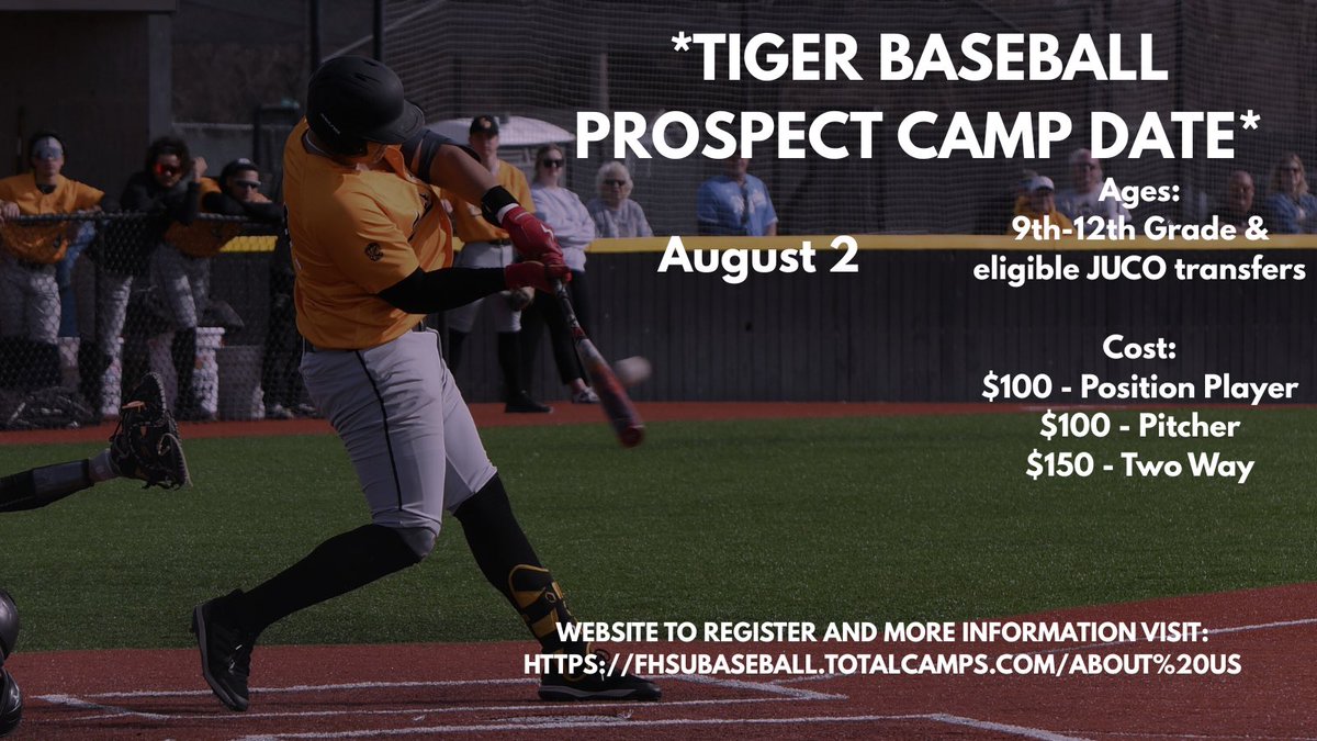 ‼️We’re down to one final prospect camp for the summer‼️

WE'VE HAD 4 SIGNEES FROM OUR PROSPECT CAMPS THIS SUMMER!

Don't miss your chance to be next! 🐯 

Follow the link to get registered

fhsubaseball.totalcamps.com/About%20Us