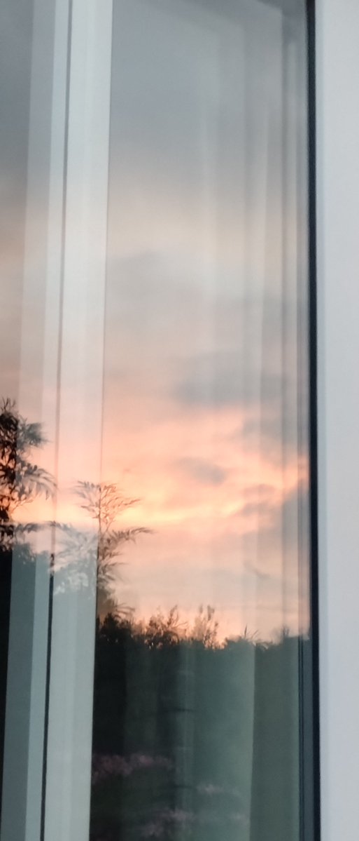 Sunset..💛🧡🌄and caught the reflection in the door while sitting outside enjoying the peaceful evening.☕😻