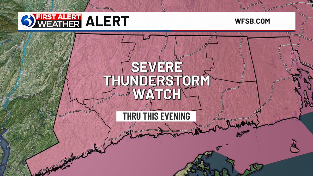 WeatherJosh's tweet image. A Severe Thunderstorm Watch has been issued for all of Connecticut through this evening. #FirstAlert