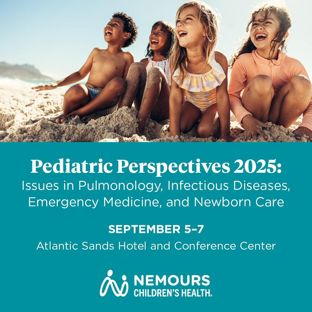 Nemours's tweet image. We're excited to announce the return of the Pediatric Perspectives 2025 in Rehoboth Beach! Join us as we focus on new perspectives in pediatric infections, pulmonary diseases, emergency medicine and newborn care. Register here: bit.ly/4lytDG5 #conference