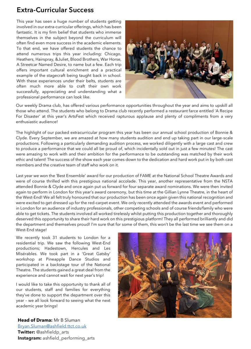 Very proud of Ashfield’s contribution to this year’s TTCT Drama Newsletter!!! 
Well done to everyone involved in everything we’ve done this academic year and thanks to everyone who has supported the Drama Dept!! 🎭🎭🎭

ttct.co.uk/wp-content/upl…