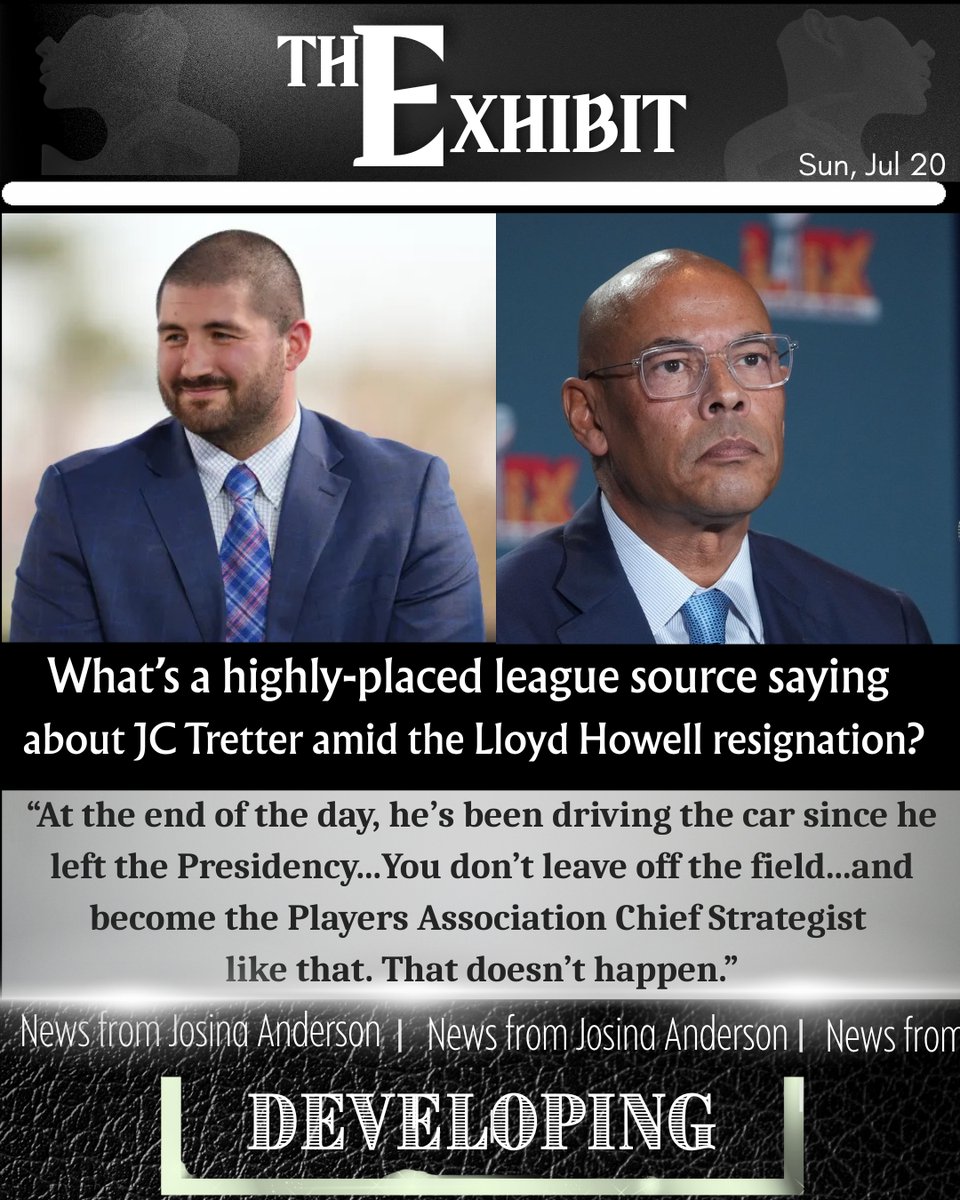 JosinaAnderson's tweet image. What did a highly-placed league say Sunday about JC Tretter amid the controversy surrounding Lloyd Howell resignation as Executive Director from the NFLPA?
Full Post: tinyurl.com/mp5jkmma