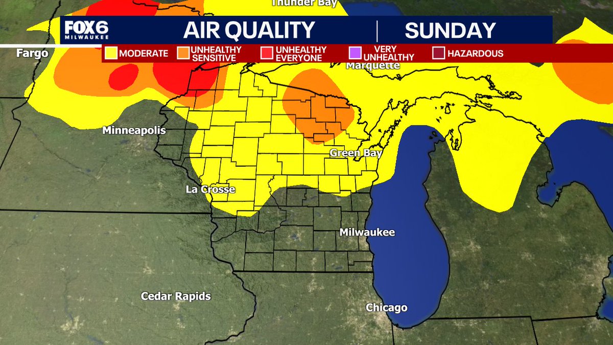 Tom_Wachs's tweet image. 3:12pm Sunday: Smoky skies up in Duluth, MN today. That Canadian wildfire smoke is heading in our direction. Expect smoky skies tonight and again on Monday, possibly in our air as well closer to the surface. Conditions will improve on Tuesday.