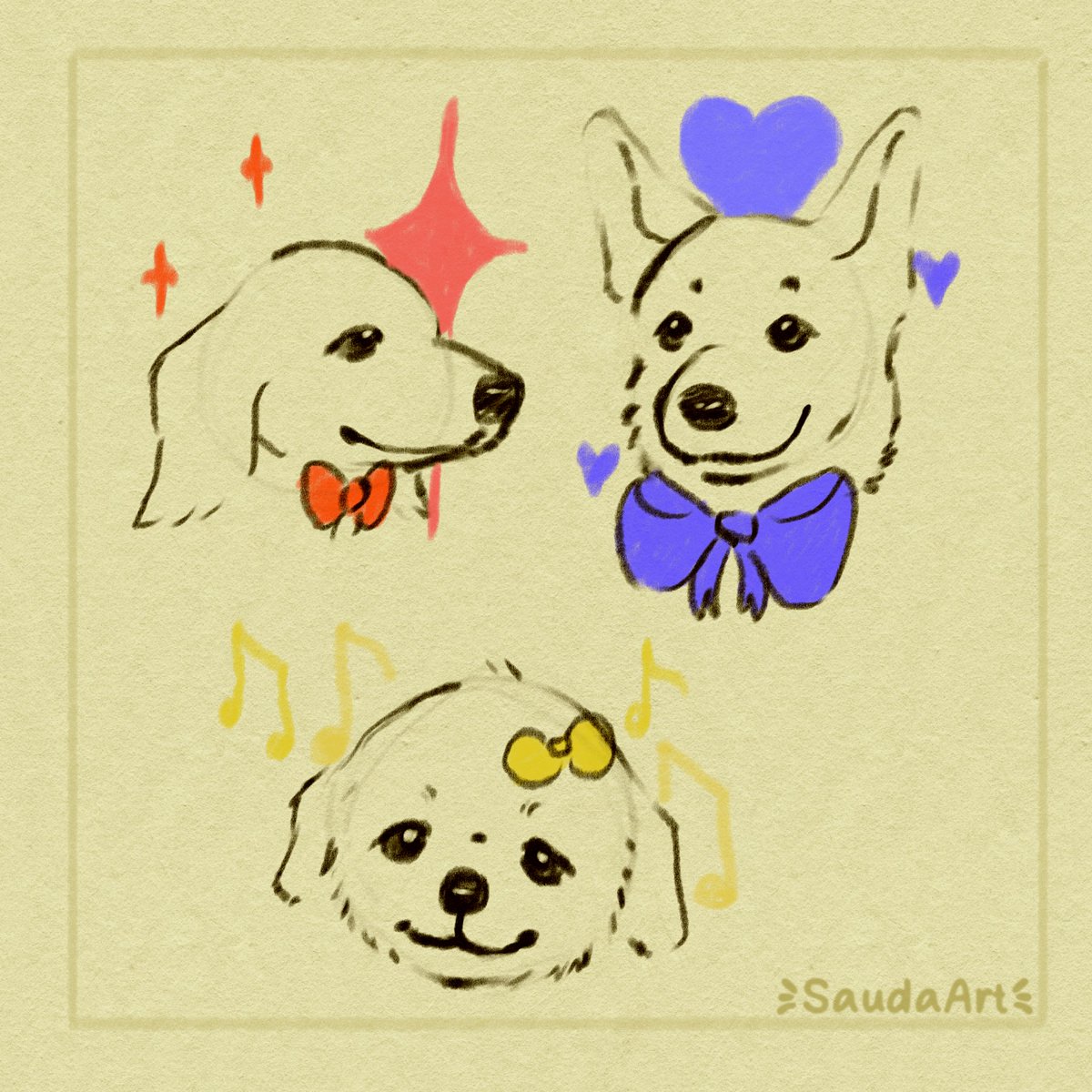 SaudaArt's tweet photo. Puppies with bows sketch https://t.co/sLiba2QevM
