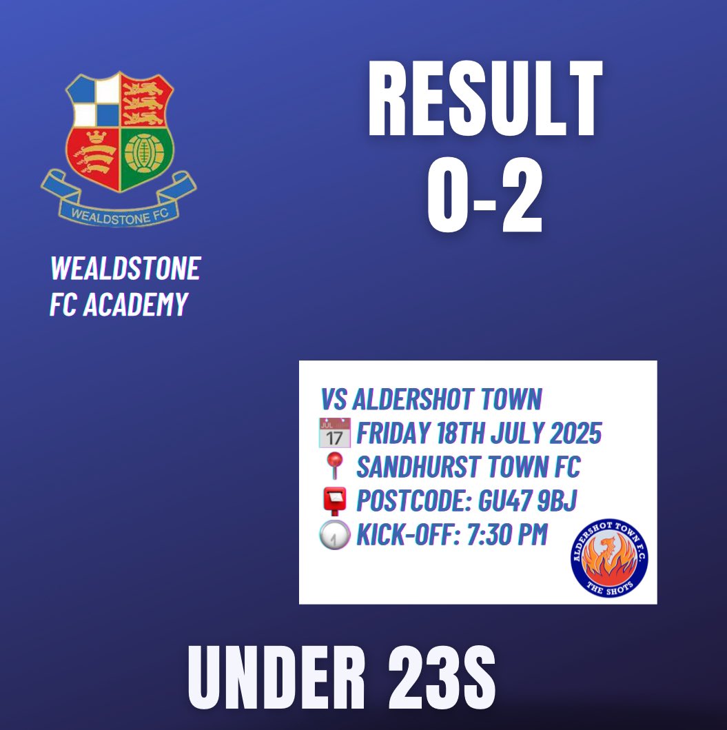 Full-time at Sandhurst:
A 2-0 defeat for our Under-23s in the second preseason fixture against a strong Aldershot B side. Plenty of positives to take as the lads continue building sharpness and cohesion ahead of the new season. 💪🔵⚪️ #WeAreStone #WFCAcademy #U23s #Preseason2025