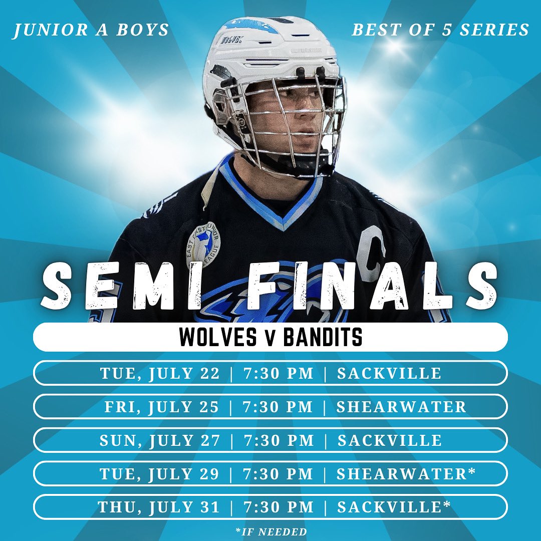 Our Junior A Boys are taking on the Bandits in a best-of-5 semifinal series. Come out Tuesday to cheer on the team 🔥🐺