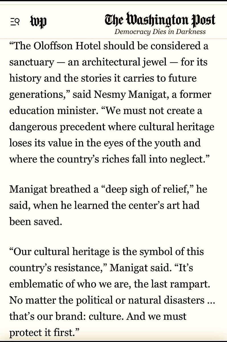 Mwen remèsye jounal ameriken #TheWashingtonPost dèske li releye deklarasyon m ki mande pou konsidere espas senbolik tankou Otèl Oloffson, Centre d'Art ak lòt ankò tankou eleman memwa ak idantite pèp Ayisyen an.

Atik sa, Widlore Mérancourt ak Amanda Coletta ekri, emouvan anpil,