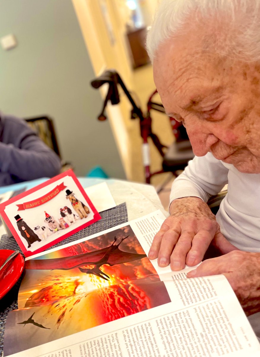 104.5 today and she’s reading about “How Bird’s Think” in this month’s <a href="/LIFE/">LIFE</a> mag.

Curiosity is her secret to longevity.