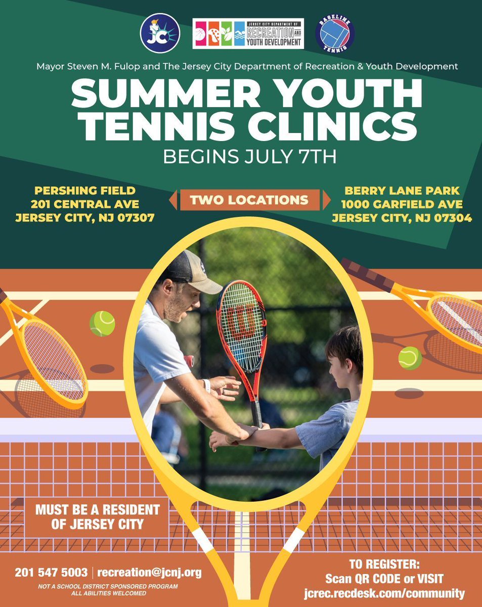 JerseyCity's tweet image. 🎾 Kids are introduced to the fundamentals of tennis through games and drills designed to build a solid foundation for long term tennis and athletic development, in a fun, friendly environment. 🎾
See flyer for details!
#JerseyCity
