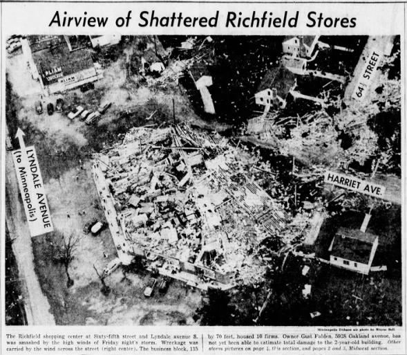 tornado_talk's tweet image. Minneapolis, MN F3 #Tornado – July 20, 1951! Officially rated F3, this tornado was described at the time as the most damaging in Minnesota history—Thomas Grazulis believes this was a “complex combination of tornadoes and microbursts” and that much of the damage was due to the…