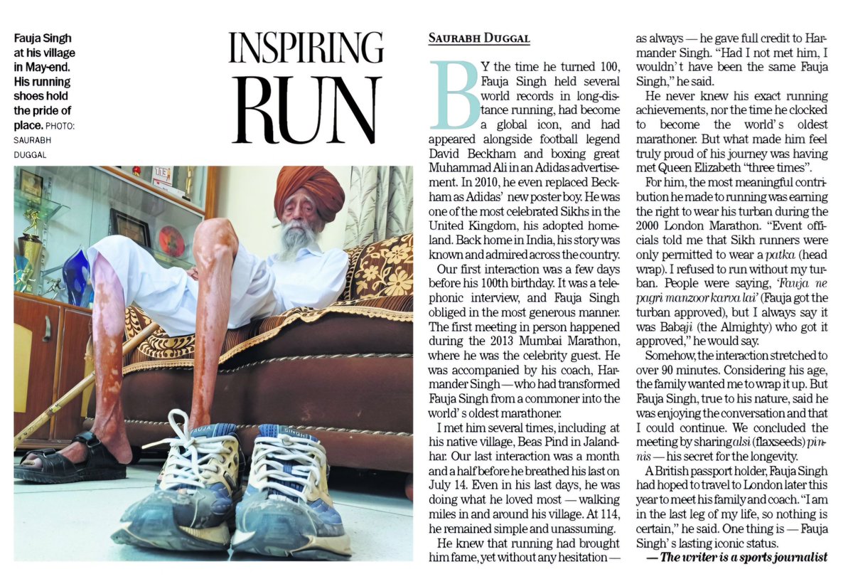 Saurabh Duggal (@duggal_saurabh) on Twitter photo A tribute to oldest marathoner Fauja Singh - The centenarian who ran through history with simplicity
In <a href="/thetribunechd/">The Tribune</a> Sunday Spectrum
<a href="/sarikaksharma/">sarika sharma</a> #FaujaSingh A tribute to oldest marathoner Fauja Singh - The centenarian who ran through history with simplicity
In <a href="/thetribunechd/">The Tribune</a> Sunday Spectrum
<a href="/sarikaksharma/">sarika sharma</a> #FaujaSingh