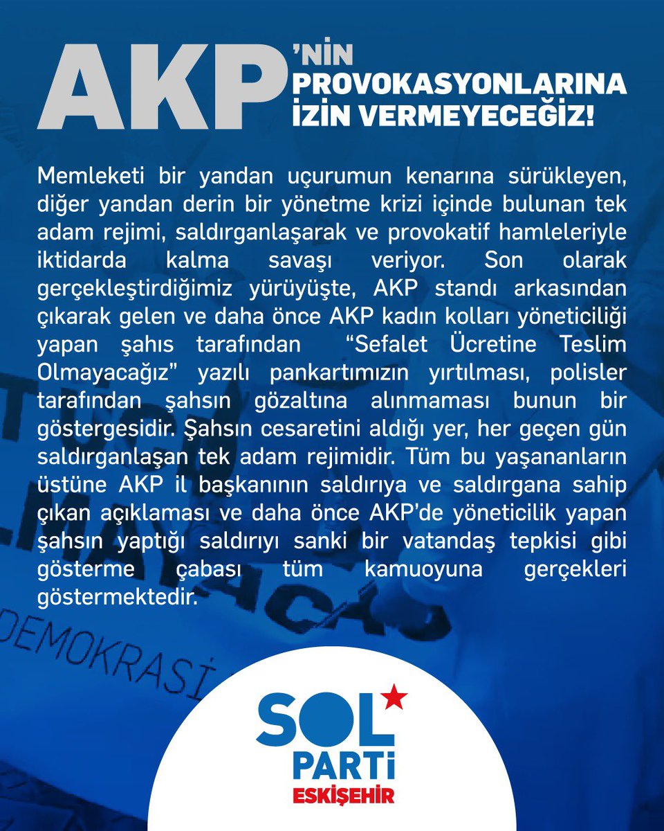 solpartiesk's tweet photo. AKP’nin Provokasyonuna İzin Vermeyeceğiz. 

AKP Mezara Halk İktidara! https://t.co/7z427SuBw6