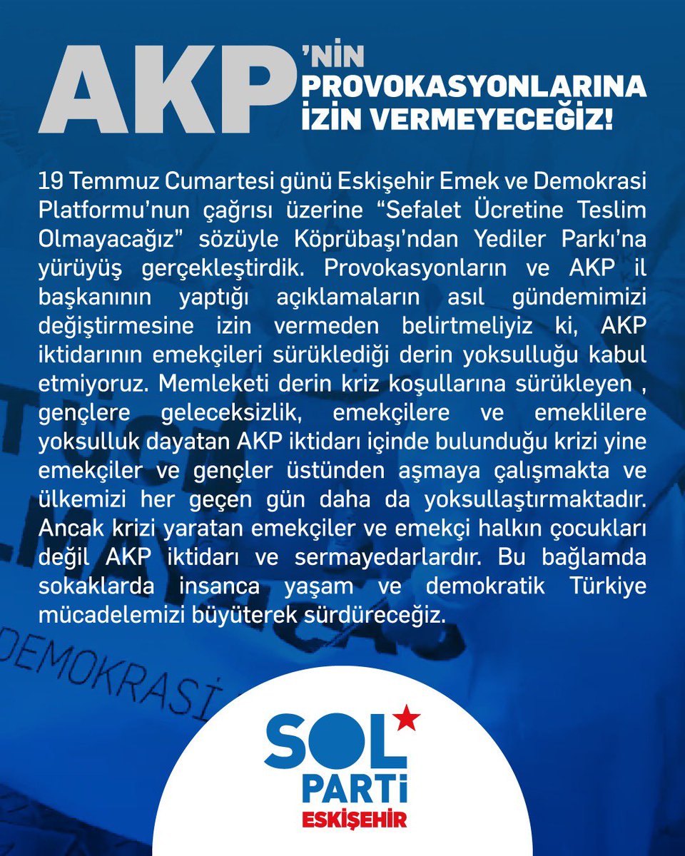 solpartiesk's tweet photo. AKP’nin Provokasyonuna İzin Vermeyeceğiz. 

AKP Mezara Halk İktidara! https://t.co/7z427SuBw6