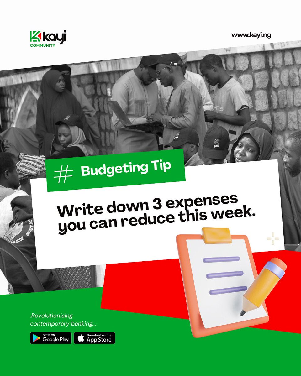 kayicommunity's tweet photo. Its the end of the Week Write down 3 expenses you can reduce in this coming week? https://t.co/xzG0a4x8Lp