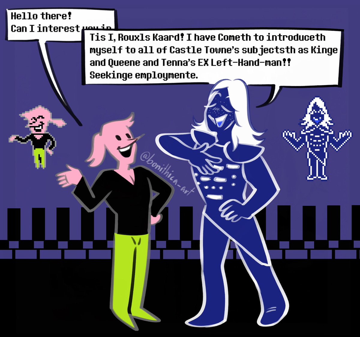 bbonithica's tweet image. yeah i don’t know either #deltarune #rouxlskaard #addison