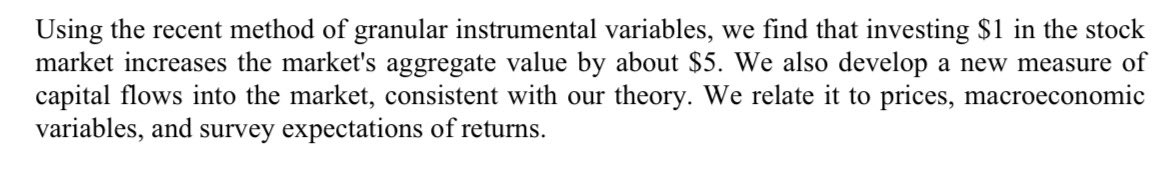 RHAInvestments's tweet photo. @Rick_Ferri @myersbradley @profplum99 @larryswedroe Not true.  The individual securities do not have the same elasticity.  And, as those buy/sell transactions get larger, those transactions are EXACTLY what causes passive to distort markets.  Here is a white paper supporting this discussion.

https://t.co/2Hsbwufffz https://t.co/oekjn9J9Ot
