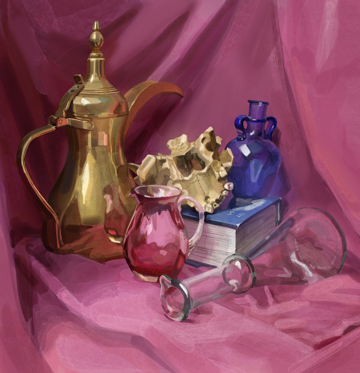 redregenmann's tweet image. Didn’t post too much artwork lately ’cause I’ve been playing hollow knight and painting still life for weeks.