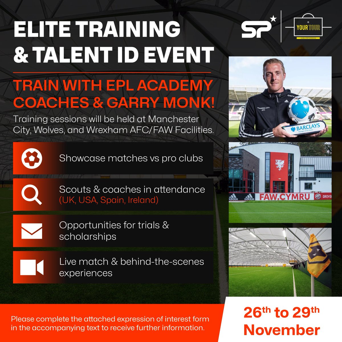 🔥Elite UK Training &amp; Talent ID Event 🔥

Train. Compete. Get Scouted.

For 16–18-year-old players, this is your chance to step into a professional football environment and showcase your ability in front of elite coaches, scouts, and recruiters from top clubs across the UK, US,