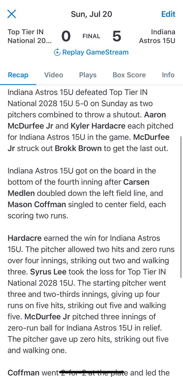 IndianaAstros's tweet photo. Our 15U squad with the Sunday WIN! Coffman (2RBI) and Medlen (RBI) each with multiple hits. Hardacre and McDurfee working well from the mound today. Only allowing 2H, 3BB, 7K, 0R!
#IndianaAstros
#fightingwithbc
#JG
#GP https://t.co/DqZ3FSsNa6