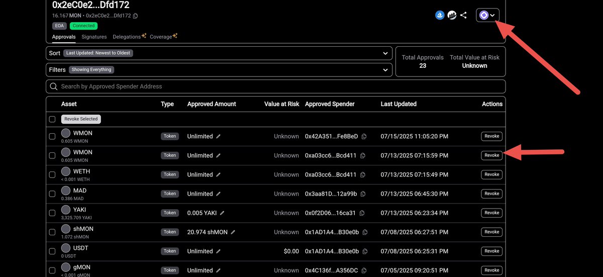 Daily Monad testnet Activities 🪂

Safeguard your wallet from hacks

Revoke unwanted approvals 👇

👉 Go to: revoke.cash

➢ Connect wallet

➢ Revoke all the unwanted approvals

Better safe than sorry
