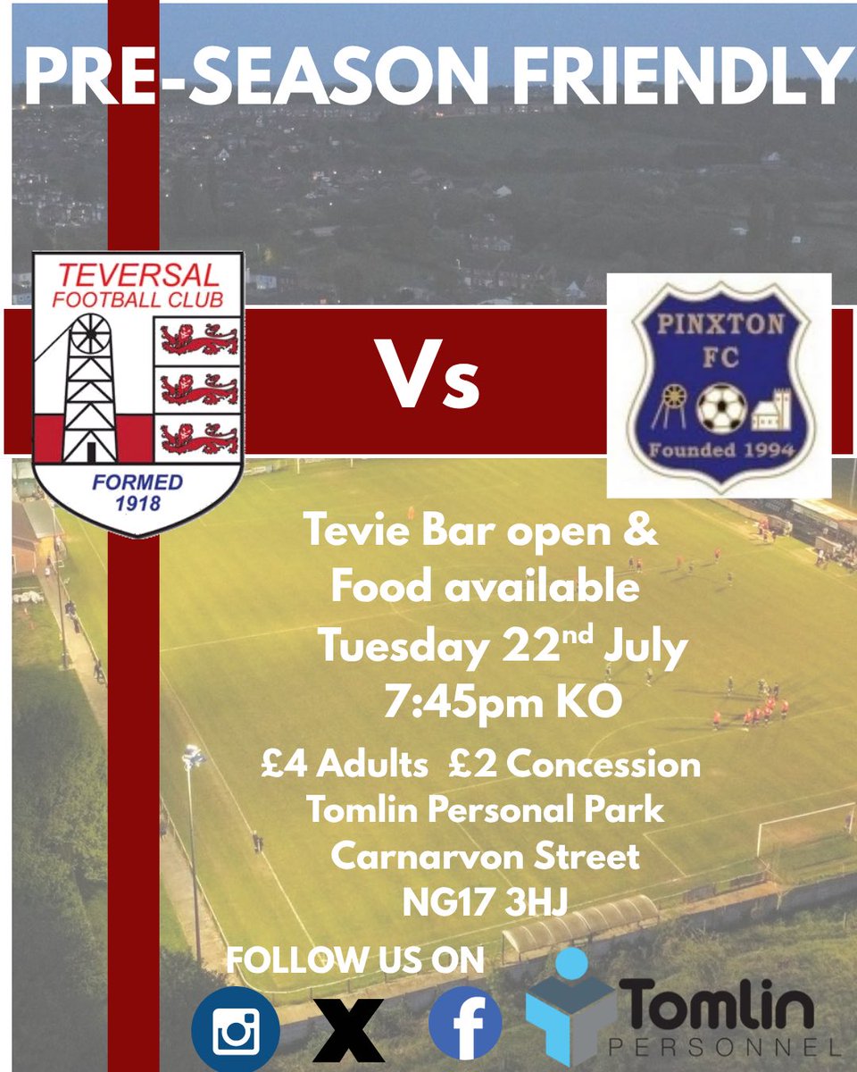 TeversalFC (@teversalfc) on Twitter photo 📢 FINAL HOME PRE-SEASON TEST!
Join us at Carnarvon Street this Tursday as we take on <a href="/pinxtonfc1/">Pinxton FC</a> in our last home pre-season fixture! 🏟️⚽️
The lads are building momentum and your support makes the difference. Let’s finish pre-season strong! 💪🔴⚫️ #upthetevie #Groundhopping 📢 FINAL HOME PRE-SEASON TEST!
Join us at Carnarvon Street this Tursday as we take on <a href="/pinxtonfc1/">Pinxton FC</a> in our last home pre-season fixture! 🏟️⚽️
The lads are building momentum and your support makes the difference. Let’s finish pre-season strong! 💪🔴⚫️ #upthetevie #Groundhopping