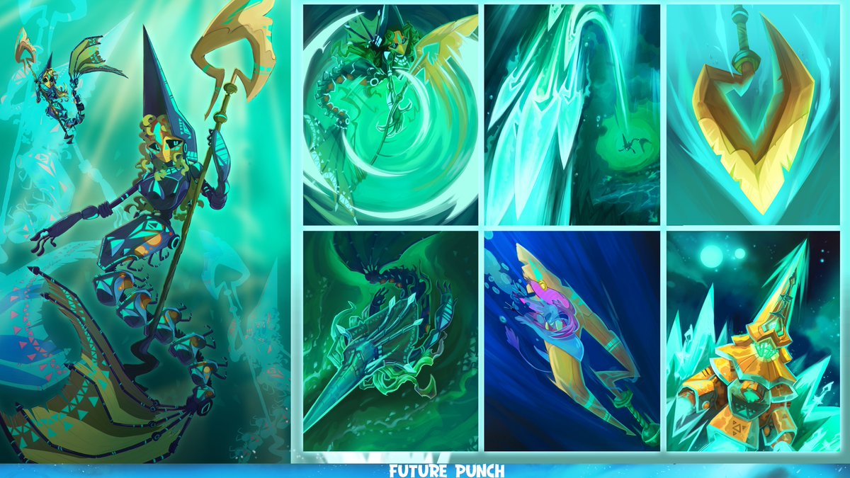 BlookMook's tweet image. Enchanter Key art! A Mecha Mermaid commanding a tide of refracted doppelgangers