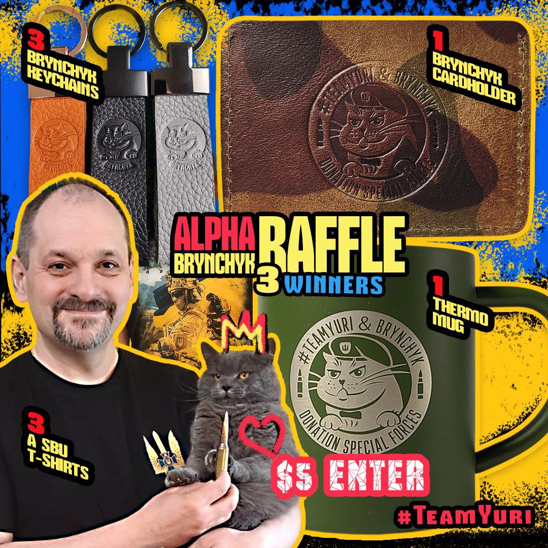 MapleSyrupF's tweet image. 🐈⬛Brynchyk supports Alpha SBU🅰️
🥇Brynchyk Cardholder, Alpha T-shirt, keychain
🥈 Brynchyk Thermo Mug, Alpha T-shirt, keychain
🥉Alpha T-shirt, keychain
$5🎟️
⏳July 27
💳 chornomorets.notepin.co
The winner chooses the size of the T-shirt and color of the keychain, and so on.