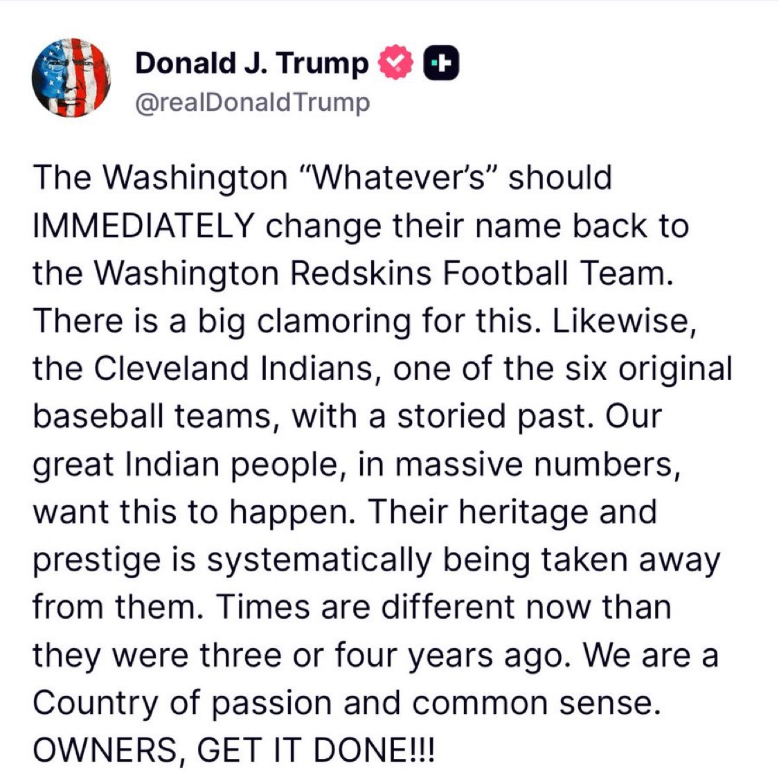 GrahamAllen_1's tweet image. President Donald Trump says the Washington football team should immediately go back to being called the Redskins.
I agree it’s time to END DEI for GOOD!!!