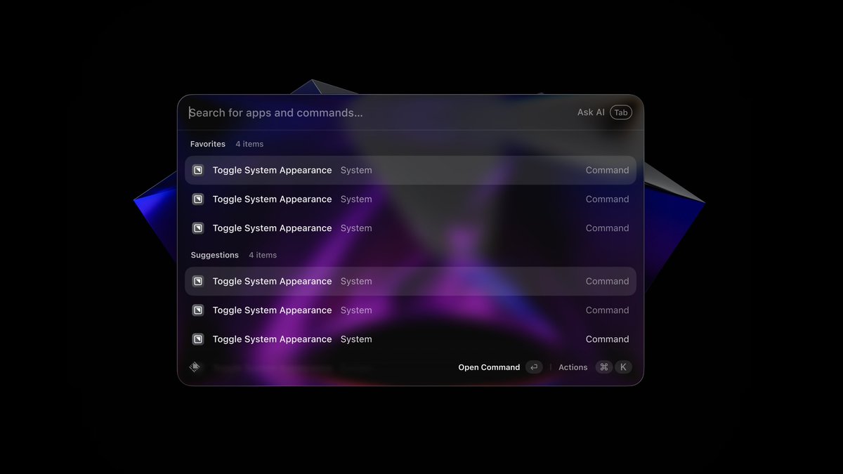 yashwanth941v's tweet image. I redesigned @raycast
It&apos;s Liquid Glass now