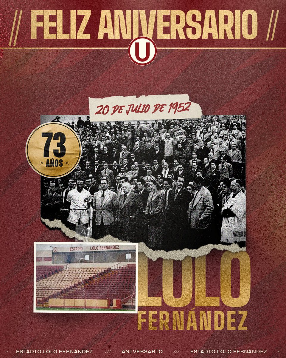 Universitario's tweet photo. ¡7️⃣3️⃣ 𝗮𝗻̃𝗼𝘀 𝗱𝗲 𝗵𝗶𝘀𝘁𝗼𝗿𝗶𝗮, 𝗺𝗶́𝘀𝘁𝗶𝗰𝗮 𝘆 𝗴𝗿𝗮𝗻𝗱𝗲𝘇𝗮! 🏟️

Nuestra primera casa, el histórico Estadio Lolo Fernández, cumple 73 años. Escenario de inolvidables jornadas, este recinto deportivo lleva el nombre de nuestro ídolo máximo.

#LaGarraDelÚnicoGrande https://t.co/5XzbkPnVkv