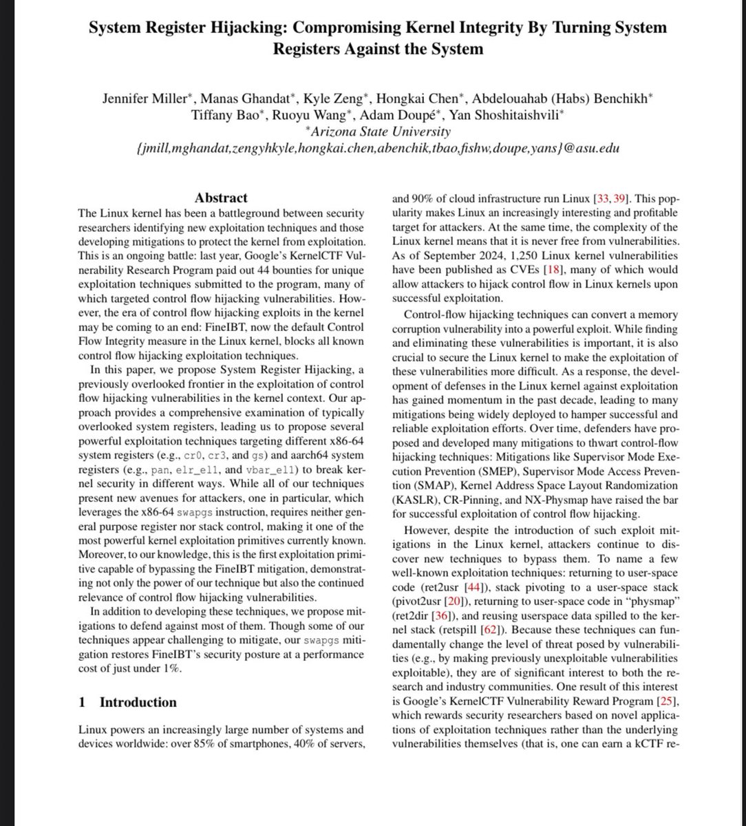 System Register Hijacking: Compromising Kernel Integrity By Turning System Registers Against the System

usenix.org/system/files/c…